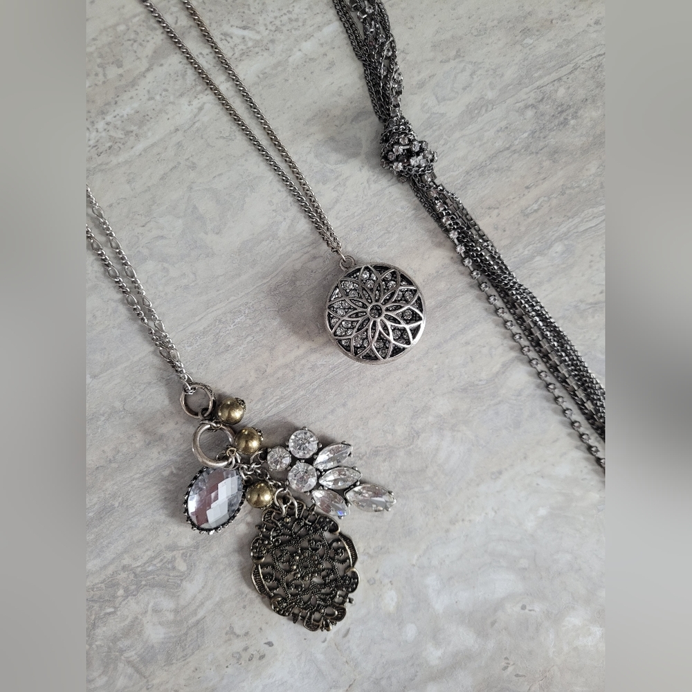 Set of 3 maurices long rhinestone necklaces charm drop fashion jewelry